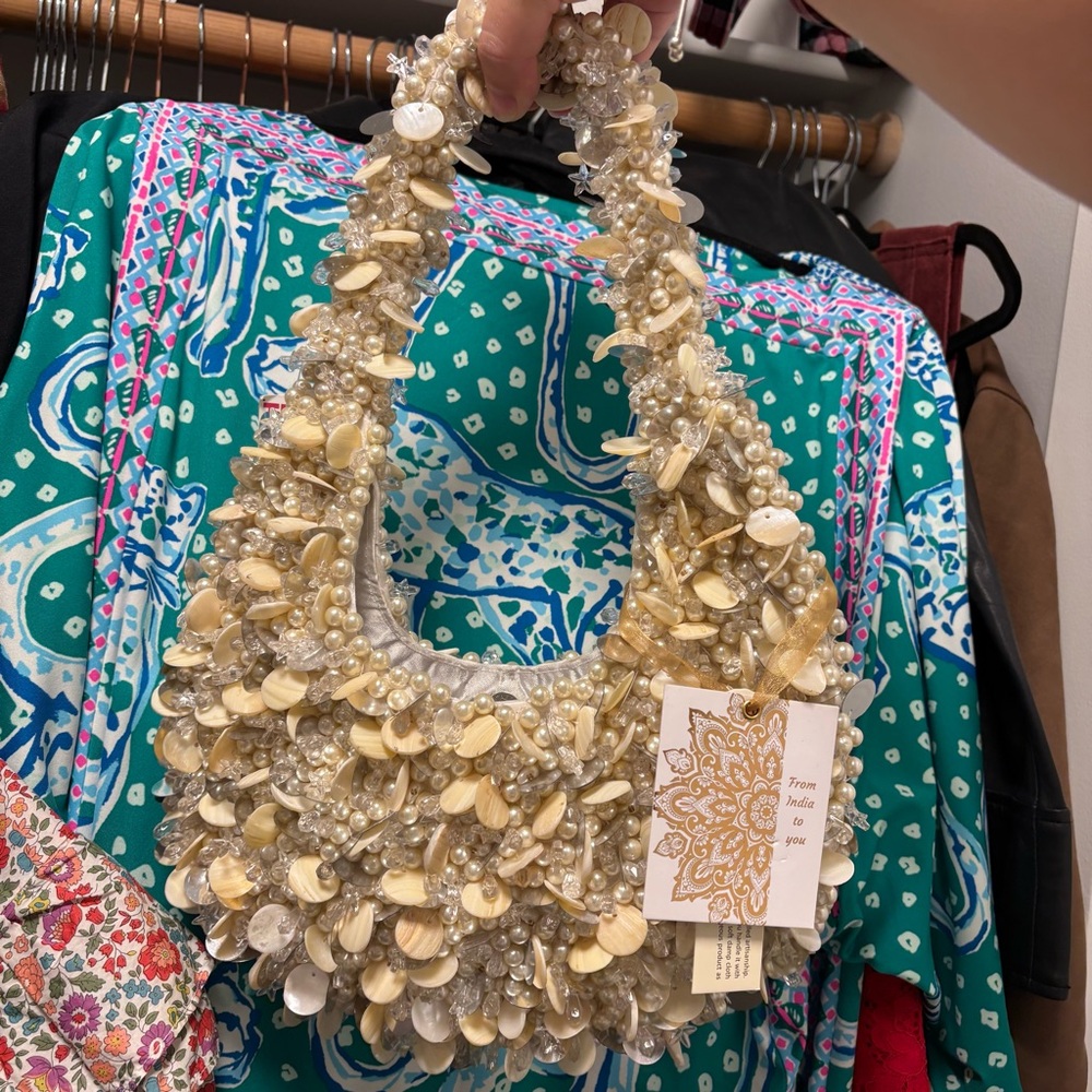 Tiktok Tjmaxx Made in India Beaded Pearl Shell Sequin Cream Handbag Shoulder Bag